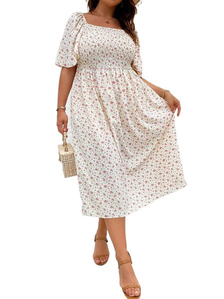 plus ditsy floral shirred square neck flutter sleeve dress p0yo#, Black
plus ditsy floral shirred square neck flutter sleeve dress p0yo#, Black