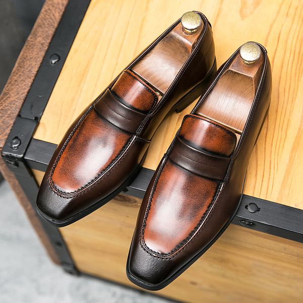 

Men Elegant Loafers Color-blocking PU Square Head Mask Slip-on Classic Fashion Business Casual Wedding Party Daily Dress Shoes, Clear