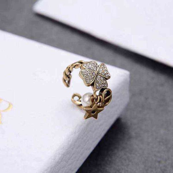 clover ring simple fashion trend red adjustment ring jewelry, Silver