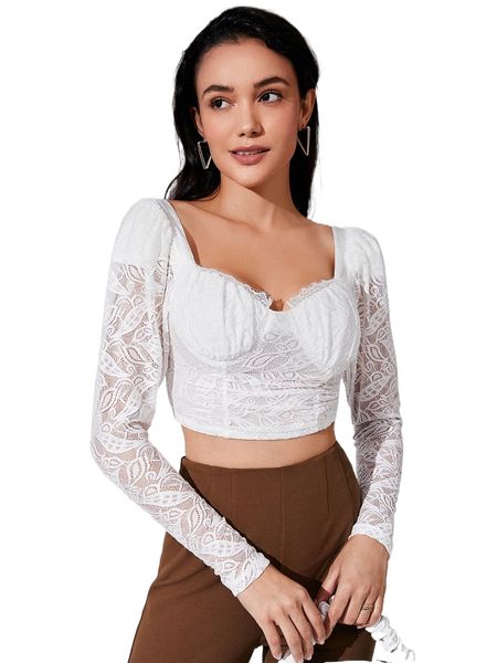 sweetheart neck lace r490#, White
sweetheart neck lace r490#, White