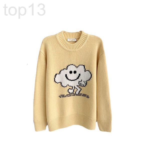 women's knits & tees designer fadan sd family 22 early spring cloud smiling face jacquard case age reduction loose round neck wool pull, White
women's knits & tees designer fadan sd family 22 early spring cloud smiling face jacquard case age reduction loose round neck wool pull, White