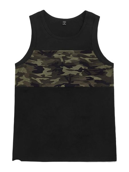 men contrast camo print tank e404#, White;black
men contrast camo print tank e404#, White;black