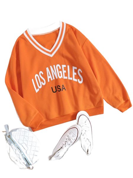 v neck letter graphic drop shoulder pullover p3wm#, Black 
v neck letter graphic drop shoulder pullover p3wm#, Black