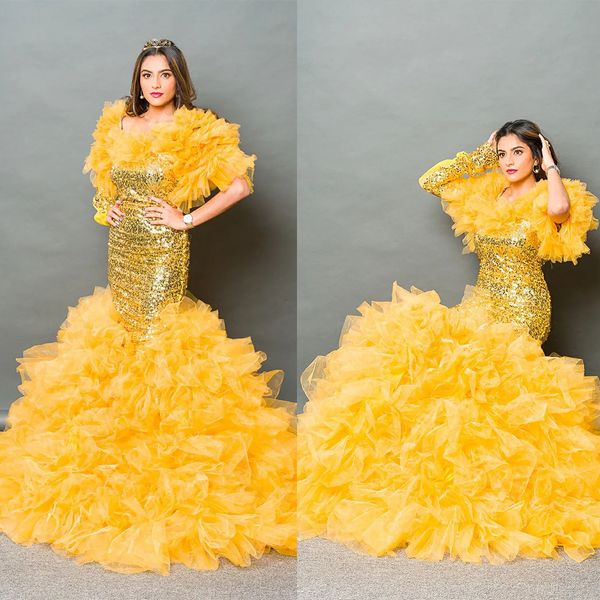 mermaid african evening dresses 2022 luxury gold tiered ruffles women sequined organza bridal prom gowns, Black;red
mermaid african evening dresses 2022 luxury gold tiered ruffles women sequined organza bridal prom gowns, Black;red