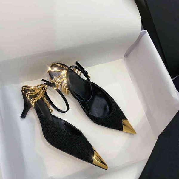 sandals spring and summer metal chain pointed versatile baotou sandals women's thin heels high eloe, Black
sandals spring and summer metal chain pointed versatile baotou sandals women's thin heels high eloe, Black