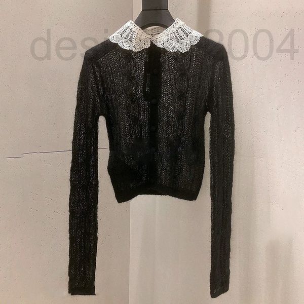 women's sweaters designer white hollow out embroidered doll neck knitted cardigan 22 early autumn new slim and slightly transparent swe, White;black
women's sweaters designer white hollow out embroidered doll neck knitted cardigan 22 early autumn new slim and slightly transparent swe, White;black