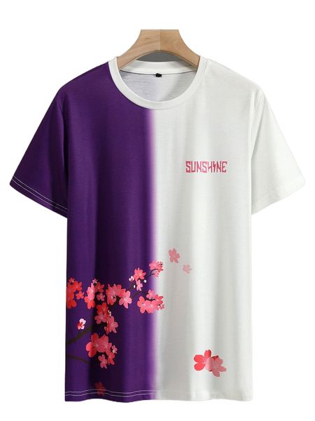 men two tone letter & floral print tee p5cq#, White;black