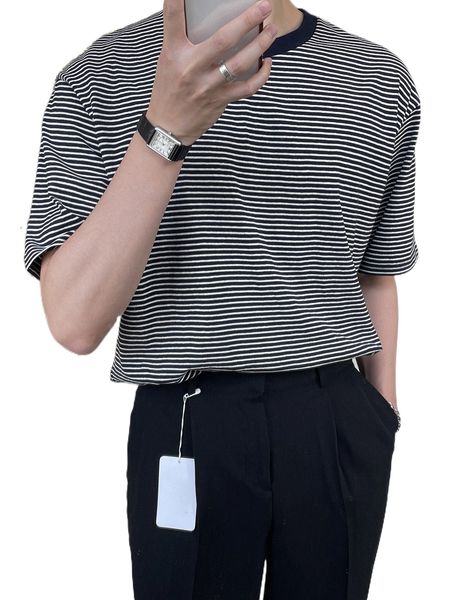 dazy men striped contrast trim tee n7ud#, White;black
dazy men striped contrast trim tee n7ud#, White;black