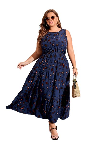 plus allover print ruffle hem dress s0uf#, Black
plus allover print ruffle hem dress s0uf#, Black