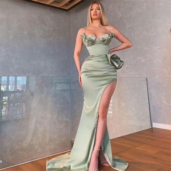 mermaid satin prom dresses high slit side beaded formal women party dress beads evening gowns custom size, Black
mermaid satin prom dresses high slit side beaded formal women party dress beads evening gowns custom size, Black