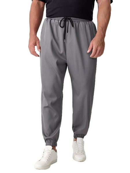 men drawstring waist slant pocket pants q9mp#, Black