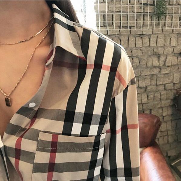 2022 designer women's blouses shirts fashion classic 2022 summer new plaid t-shirt plus size casual long sleeve top, White
2022 designer women's blouses shirts fashion classic 2022 summer new plaid t-shirt plus size casual long sleeve top, White