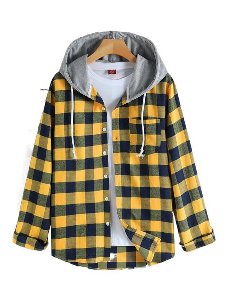 men plaid button through hooded shirt b1ea#, White;black
men plaid button through hooded shirt b1ea#, White;black
