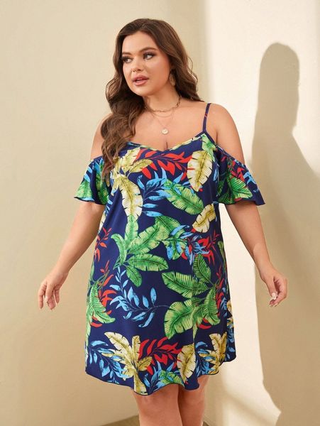plus tropical print cold shoulder dress 24ko#, Black
plus tropical print cold shoulder dress 24ko#, Black