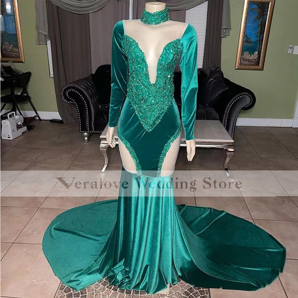 green velvet mermaid prom dress long sleeves high neck appliques african women party gowns club evening wear, Black
green velvet mermaid prom dress long sleeves high neck appliques african women party gowns club evening wear, Black