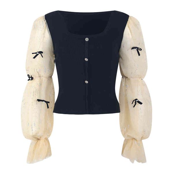 women's knits tees autumn fashion lace splicing bow lantern sleeve square neck pullover temperament sweater n65n, White
women's knits tees autumn fashion lace splicing bow lantern sleeve square neck pullover temperament sweater n65n, White