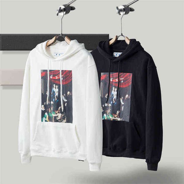 designer off whte oil painting ow virgin arrow loose couple same style men's and women's hoodie, Black
designer off whte oil painting ow virgin arrow loose couple same style men's and women's hoodie, Black