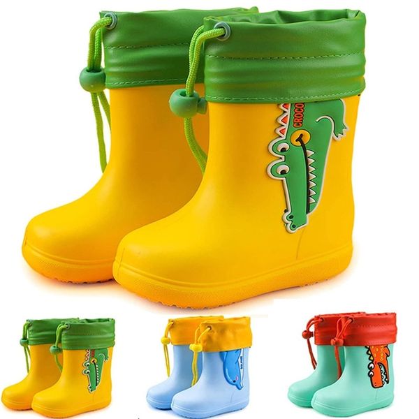 

kids girl boy rain boots waterproof toddler rainboots children' shoes rubber boots kids baby cartoon dinosaur water shoes boots 220816, Black;grey