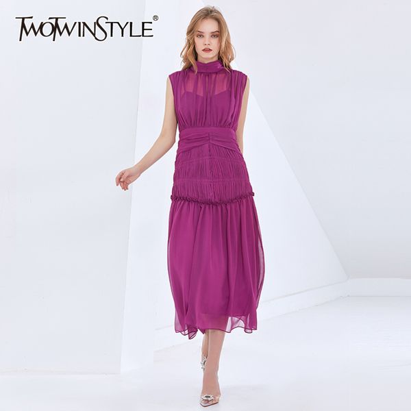 vintage solid ruched dress for women stand collar sleeveless high waist chiffon dresses female fashion style 210423, Black;gray
vintage solid ruched dress for women stand collar sleeveless high waist chiffon dresses female fashion style 210423, Black;gray