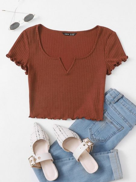 notch neck lettuce edge tee u5qy#, White