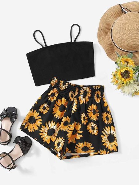 girls crop cami & floral print shorts she, White
girls crop cami & floral print shorts she, White