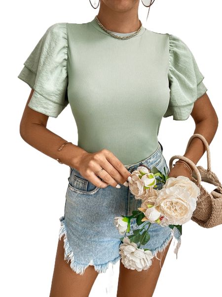 tall rib knit layered sleeve u76l#, White
tall rib knit layered sleeve u76l#, White