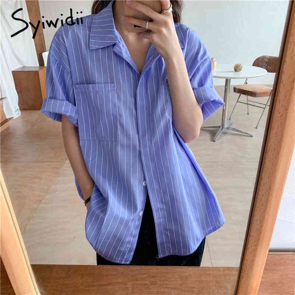 blue striped button up blouse women single breasted turndown collar long sleeve clothes summer fashion shirts 210415, White
blue striped button up blouse women single breasted turndown collar long sleeve clothes summer fashion shirts 210415, White