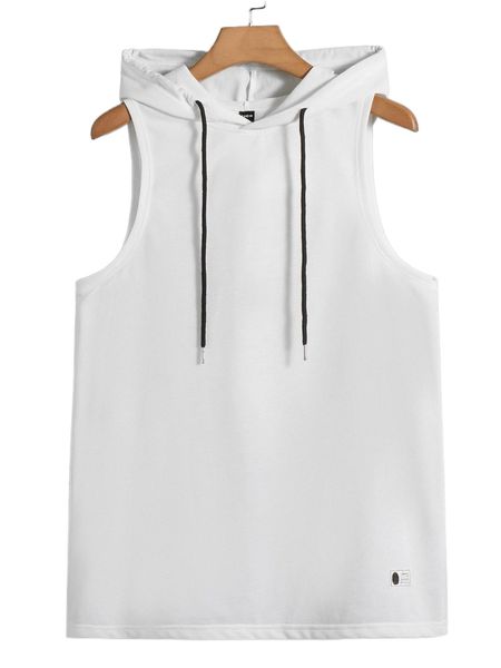 men patch detail drawstring hooded tank t00x#, White;black