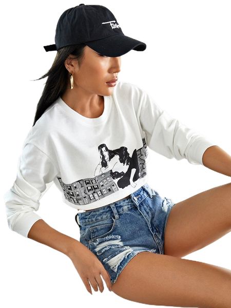 x sivan karim figure graphic crop pullover 80hf#, Black