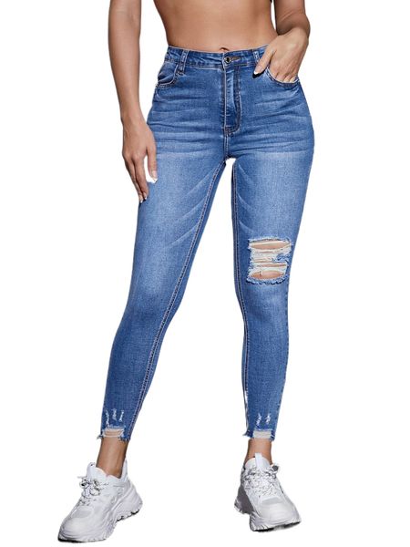 ripped raw cut skinny jeans d8il#, Blue 
ripped raw cut skinny jeans d8il#, Blue