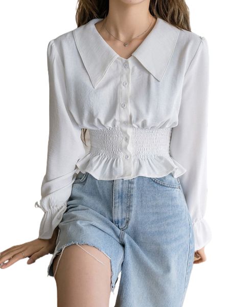 dazy flounce sleeve shirred peplum blouse t9mz#, White
dazy flounce sleeve shirred peplum blouse t9mz#, White