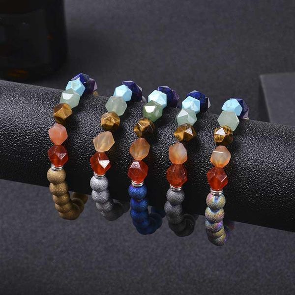 link, chain yoga healing frosted beads chakra bracelets 7 color faceted stone tiger eye labradorite turquoise quartz boho jewelry, Black
link, chain yoga healing frosted beads chakra bracelets 7 color faceted stone tiger eye labradorite turquoise quartz boho jewelry, Black