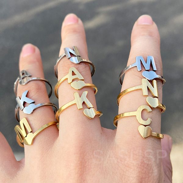 tiny heart initial letter rings stainless steel 26 a-z couple ring for women men fashion adjustable jewelry friendship gifts, Silver
tiny heart initial letter rings stainless steel 26 a-z couple ring for women men fashion adjustable jewelry friendship gifts, Silver