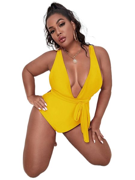 plus lace up plunging one piece swimsuit 21mx#, White;black 
plus lace up plunging one piece swimsuit 21mx#, White;black