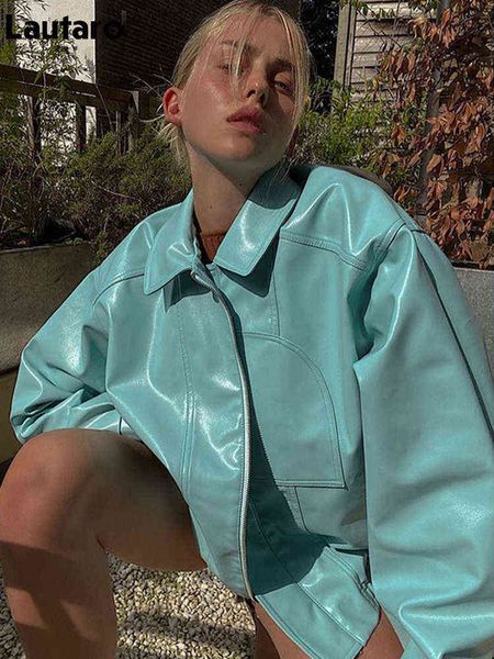 lautaro european and american vintage motorcycle mint green pu leather jacket women zipper long sleeve casual loose fashion 2022 l220728, Black
lautaro european and american vintage motorcycle mint green pu leather jacket women zipper long sleeve casual loose fashion 2022 l220728, Black