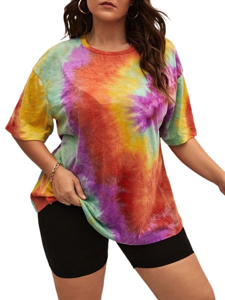 plus tie dye drop sleeve tee u03v#, Black 
plus tie dye drop sleeve tee u03v#, Black