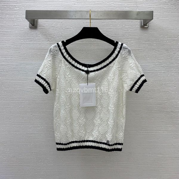 women's knits & tees early spring one line collar jacquard stripe color matching short sweater top, White
women's knits & tees early spring one line collar jacquard stripe color matching short sweater top, White