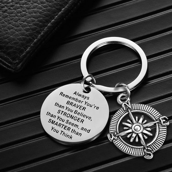 remember you're brave keychain round bar disc stainless european american inspirational compass key chain gift jewelry, Silver
remember you're brave keychain round bar disc stainless european american inspirational compass key chain gift jewelry, Silver