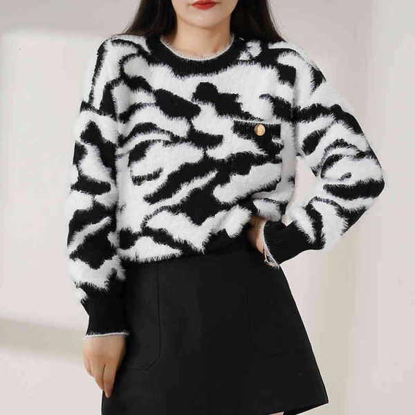 women's hoodies sweatshirts autumn and winter fashion mink knitted loose net red leopard sweater for women n8om, Black