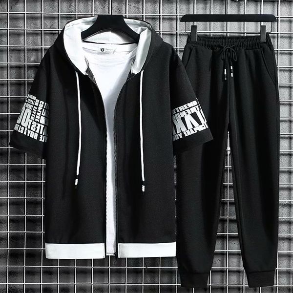 men's sets hooded zipper short sleeve elastic waist trousers men clothing two piece set korean streetwear tracksuit men 220813, Gray
men's sets hooded zipper short sleeve elastic waist trousers men clothing two piece set korean streetwear tracksuit men 220813, Gray