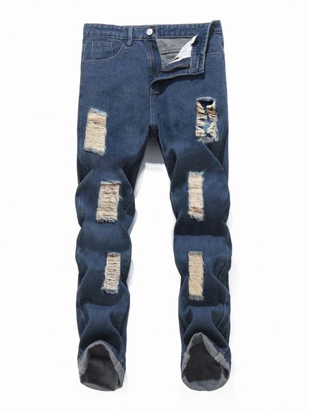 romwe guys solid ripped jeans l4jx#, Blue