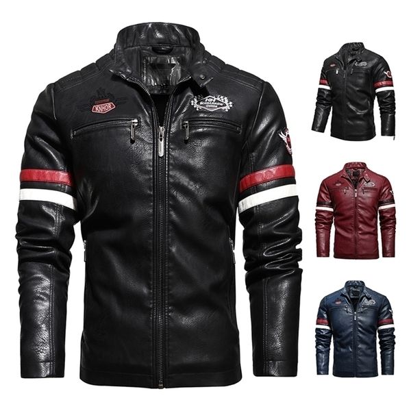men autumn winter brand motor biker fleece leather jackets coat men vintage style embroidery pu faux leather jacket men 201224, Black
men autumn winter brand motor biker fleece leather jackets coat men vintage style embroidery pu faux leather jacket men 201224, Black