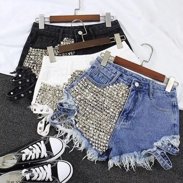 deat summer rivet sequins denim shorts women high waist loose tassel jeans mf787 y200822, White;black
deat summer rivet sequins denim shorts women high waist loose tassel jeans mf787 y200822, White;black