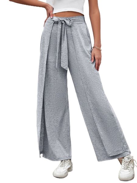 solid tie front sweatpants 48gm#, Black;white