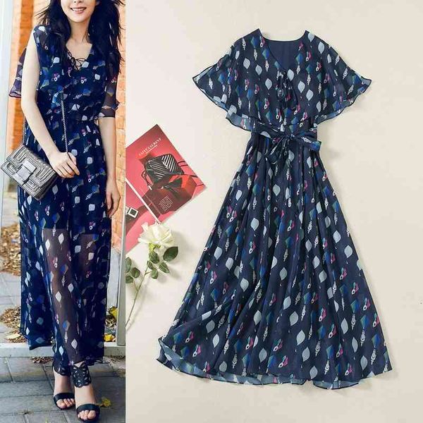 casual dresses summer women's skirt printed lace up v-neck waist large swing fly sleeve dress, Black;gray
casual dresses summer women's skirt printed lace up v-neck waist large swing fly sleeve dress, Black;gray