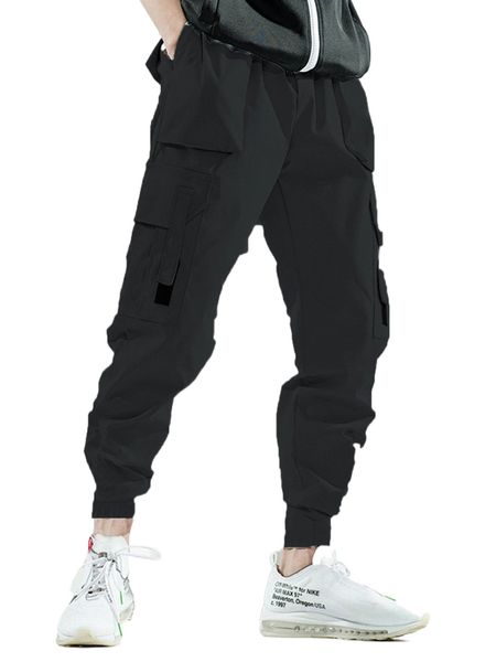 men flap pocket side cargo pants 72mr#, Black