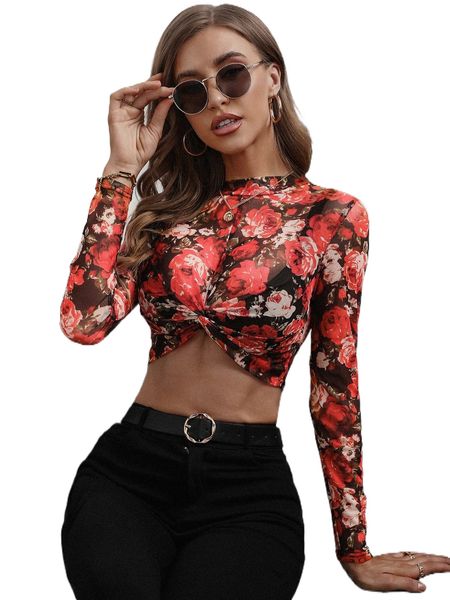 allover floral print twist hem crop mesh without bra v6xn#, White
allover floral print twist hem crop mesh without bra v6xn#, White