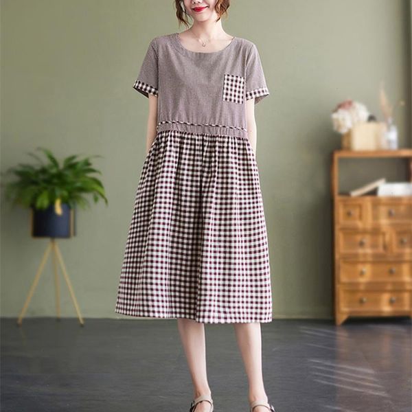 arrival korea style patchwork casual dresses cotton linen plaid loose cozy women summer dress office lady work, Black;gray
arrival korea style patchwork casual dresses cotton linen plaid loose cozy women summer dress office lady work, Black;gray