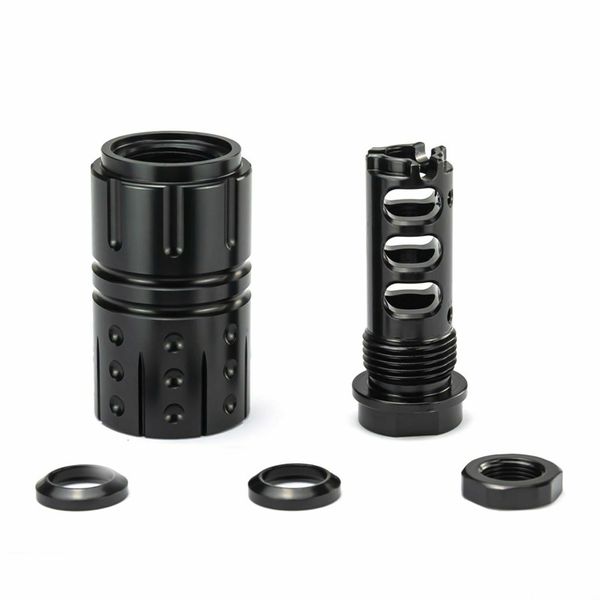 stainless steel muzzle brake 5/8-24rh to 13/16-16 outer sleeve with aluminum crush washer jam nut for .308 .45 acp
stainless steel muzzle brake 5/8-24rh to 13/16-16 outer sleeve with aluminum crush washer jam nut for .308 .45 acp