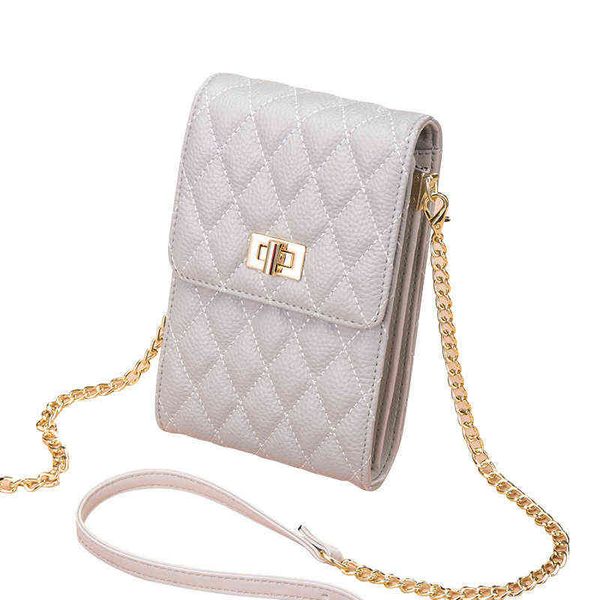 leather women's bag mobile phone messenger 2021 new fashion lingge chain layer cowhide